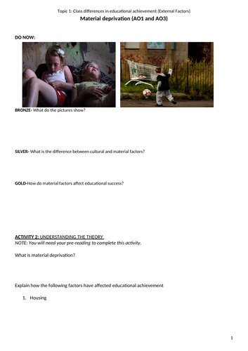 Education- Social class EXTERNAL factors affecting achievement ...