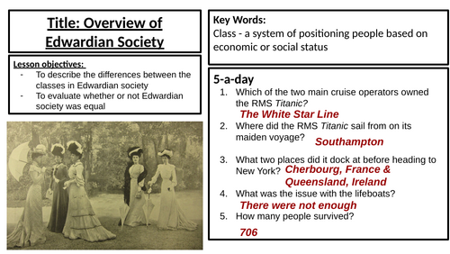 Titanic Enquiry L2: Overview of 20th Century Society