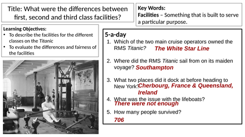 Titanic Enquiry L3: Class facilities