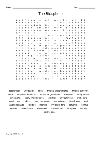 The Biosphere Word Search for an Ecology Course | Teaching Resources