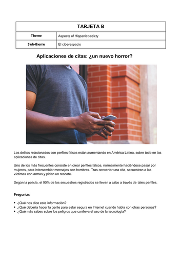 AQA A-Level Spanish: Speaking cards for all 12 themes | Teaching Resources