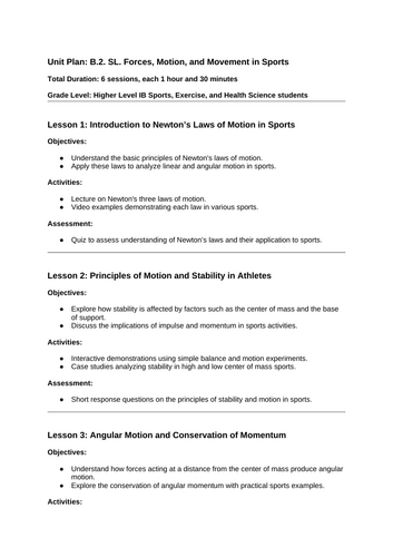 B.2. SL. IB Sports Science. New course. 11 hours, lesson plan, slides ...