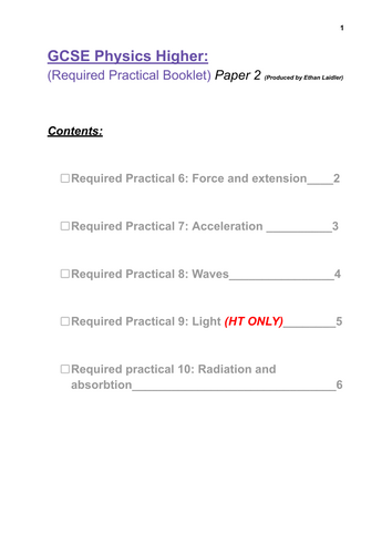 AQA GCSE Physics Required Practical booklet Paper 2 (Combined and ...