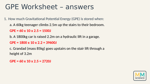 Gcse Energy Gravitational Potential Energy Worksheet Teaching Resources 8643