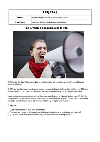 AQA A-Level Spanish: Speaking cards for all 12 themes | Teaching Resources