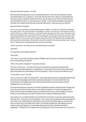 Desmond solves the mystery – can you? | Teaching Resources