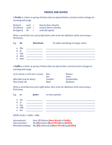 Prefix and Suffix with Worksheets | Teaching Resources