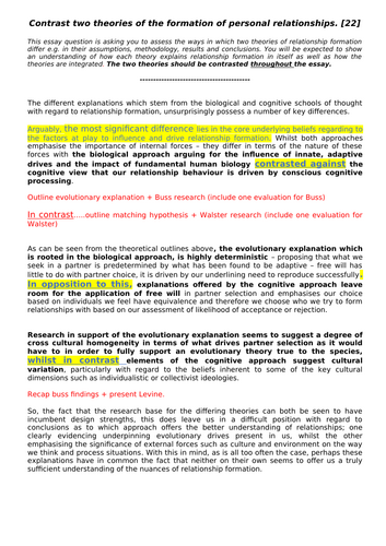 IB Personal Relationships - Contrast two theories of relationship formation (essay plan)