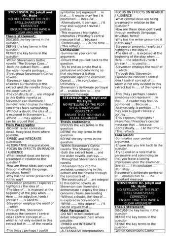 AQA English Literature Jekyll and Hyde style structure strip