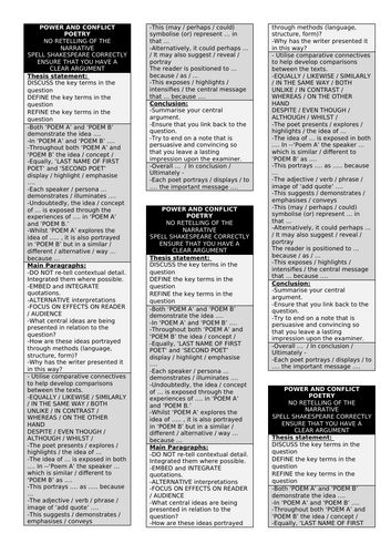 AQA English Literature Power and Conflict Structure Strips