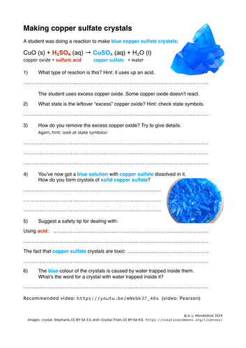 Making copper sulfate crystals worksheet, AQA GCSE 9-1 chemistry ...