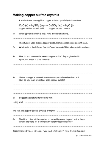 Making copper sulfate crystals worksheet, AQA GCSE 9-1 chemistry ...