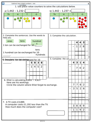 Subtraction with one exchange fundation | Teaching Resources