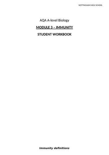 A-Level AQA Biology - Immunity Workbook