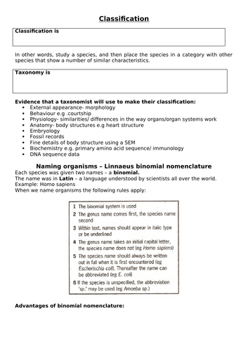 A-Level AQA Biology - Classification workbook