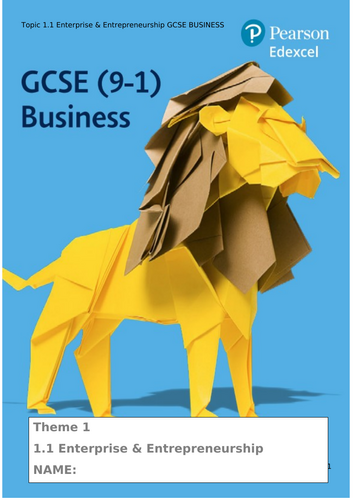 Edexcel GCSE business theme 1 - 1.1 complete booklet worksheets ...