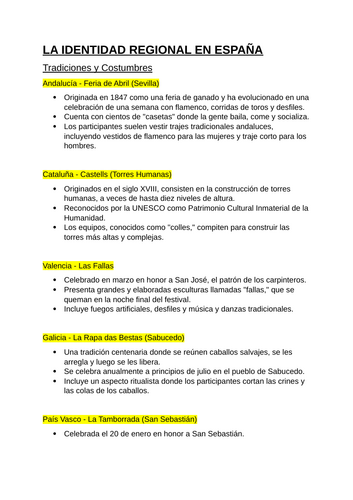 La Identidad Regional en España  - Facts for AQA A-Level Spanish