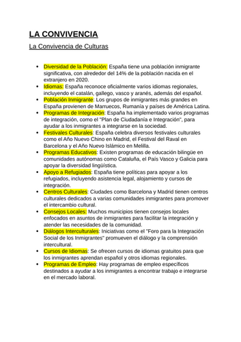 La Convivencia - Facts for AQA A-Level Spanish