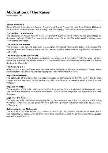 Abdication of the Kaiser | Teaching Resources