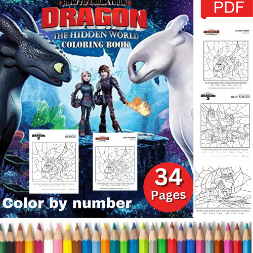 How To Train Your Dragon Color By Number Pages Printable | Teaching ...
