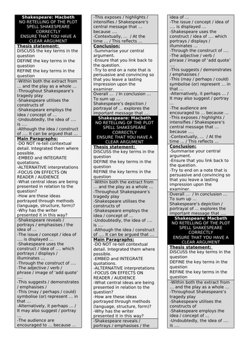 AQA Macbeth paper 1 literature Structure Strip