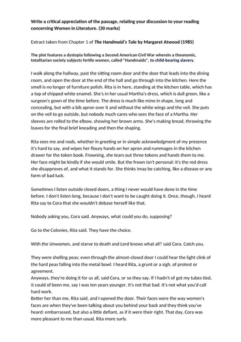 OCR English Literature A Level Paper 2 Women in Literature Unseen ...