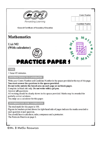 CCEA M2 Practice Paper 1 - Maths | Teaching Resources