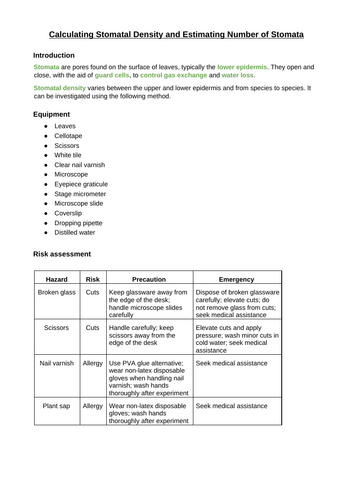 A-Level AQA Biology - Stomatal Density