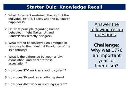 AQA Politics 7152/3 - Liberalism and the state