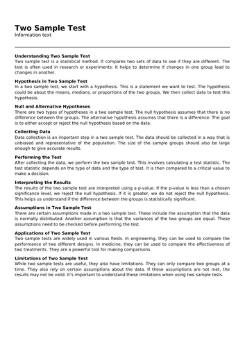 Two Sample Test | Teaching Resources