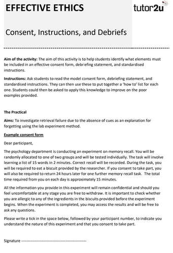 Aqa A Level Psychology - Research Methods - Ethical Issues 