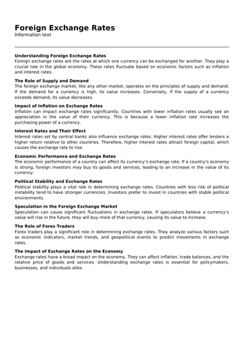 Foreign Exchange Rates | Teaching Resources