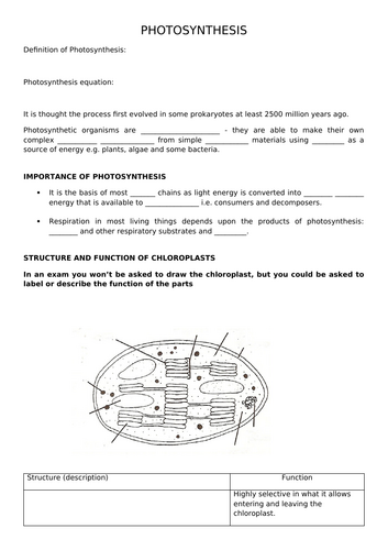 A-Level AQA Biology - Photosynthesis Workbook