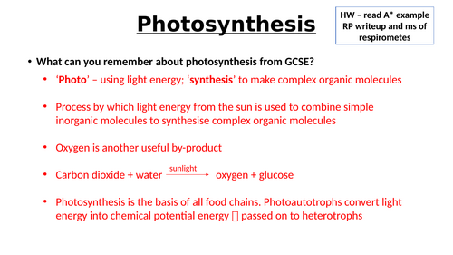 A-Level AQA Biology - Overview of Photosynthesis