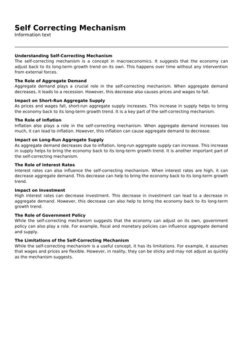 Self Correcting Mechanism (Infotext and Exercises) | Teaching Resources