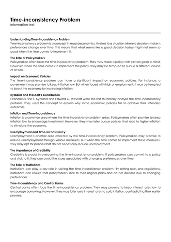 Time-inconsistency Problem (Infotext and Exercises) | Teaching Resources