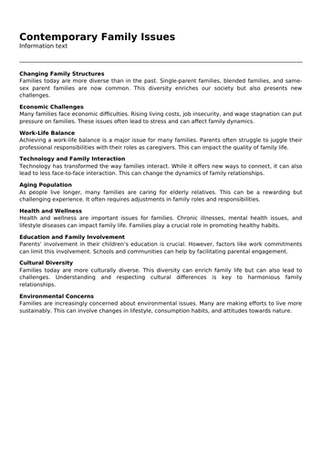 Contemporary Family Issues.docx | Teaching Resources