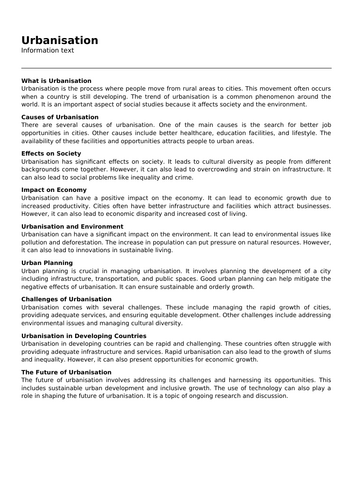 Urbanisation.docx | Teaching Resources