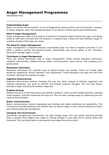 Anger Management Programmes | Teaching Resources