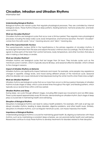 Circadian, Infradian and Ultradian Rhythms | Teaching Resources