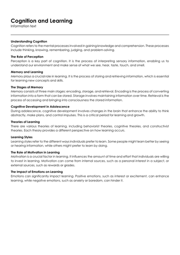 Cognition and Learning | Teaching Resources