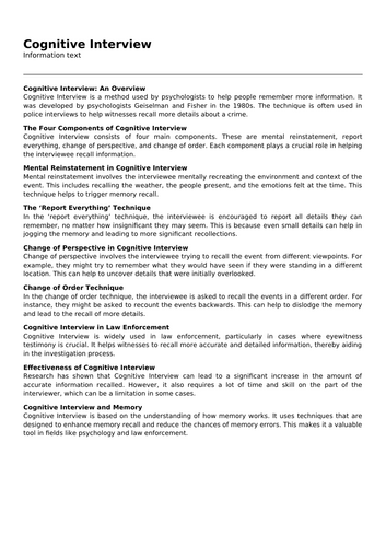 Cognitive Interview | Teaching Resources