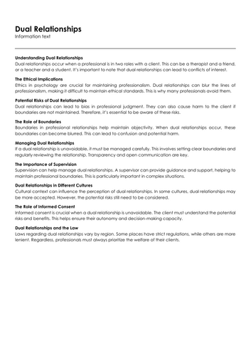 Dual Relationships | Teaching Resources