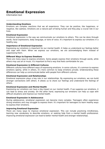 Emotional Expression | Teaching Resources