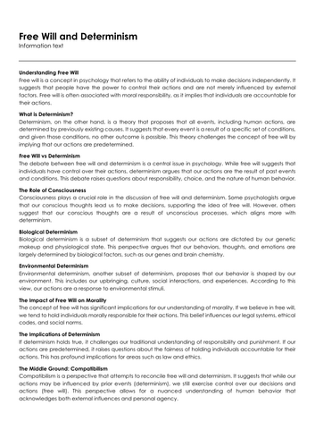 Free Will and Determinism | Teaching Resources