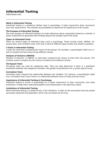 Inferential Testing | Teaching Resources