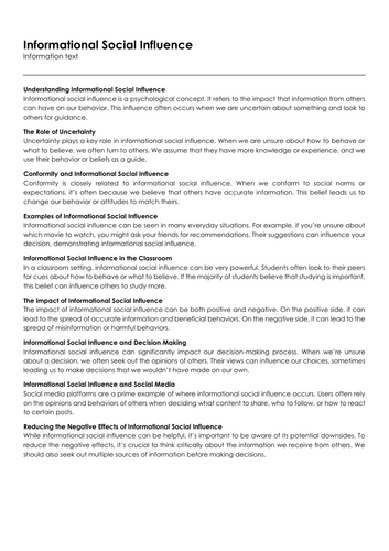 Informational Social Influence | Teaching Resources