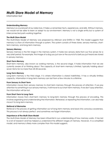 Multi-Store Model of Memory | Teaching Resources