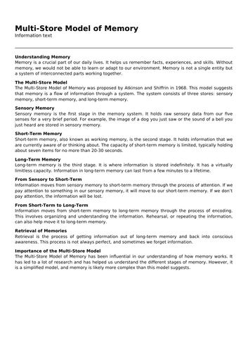 Multi-Store Model of Memory | Teaching Resources