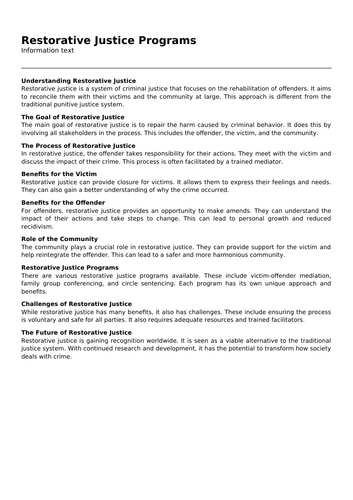 Restorative Justice Programs | Teaching Resources